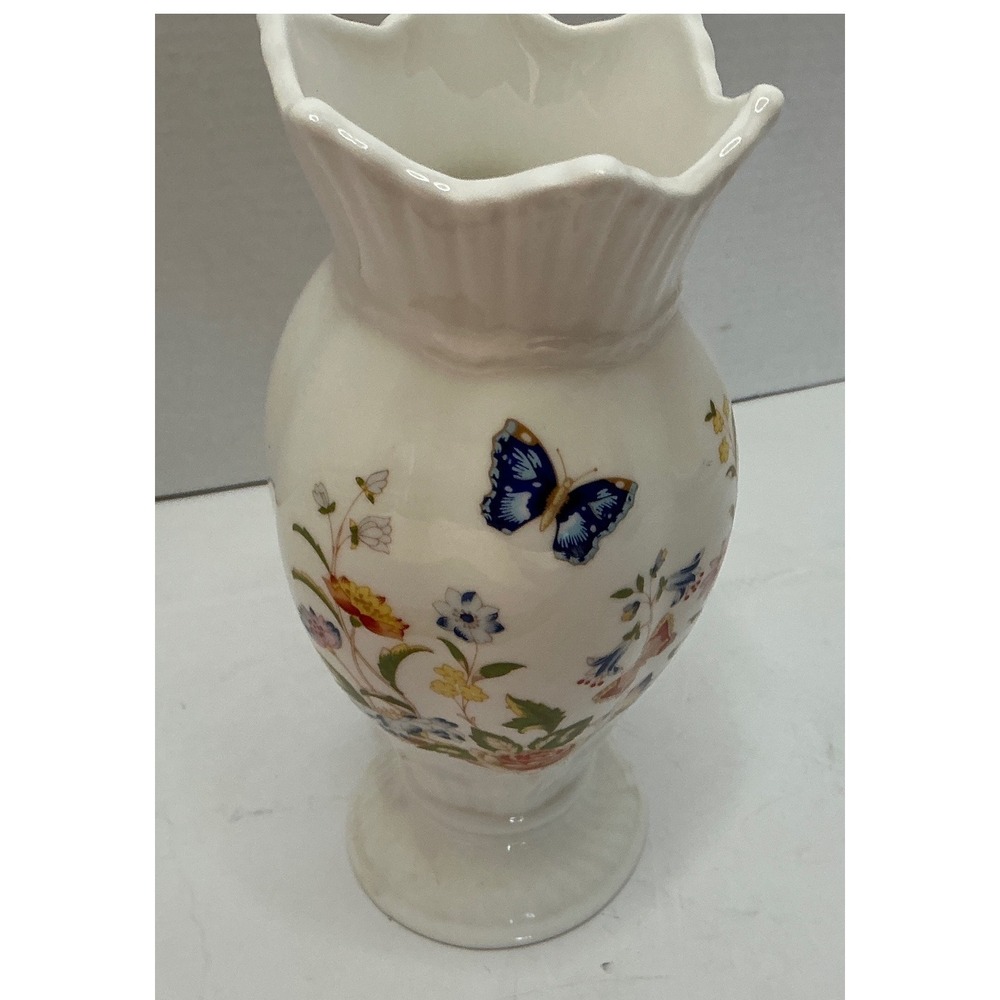 Aynsley Vintage Cottage Garden Vase Butterfly Floral Bone China 7in English Styl